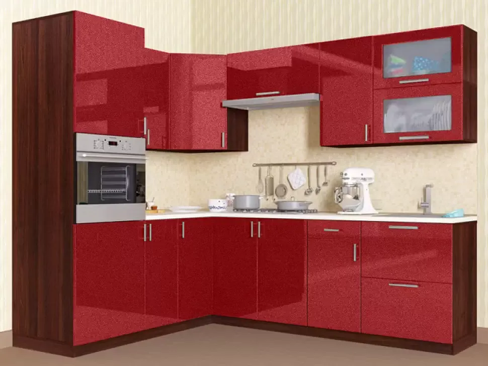 Красный металлик угловая кухня Color-MIX VIP-Master 2200x2000