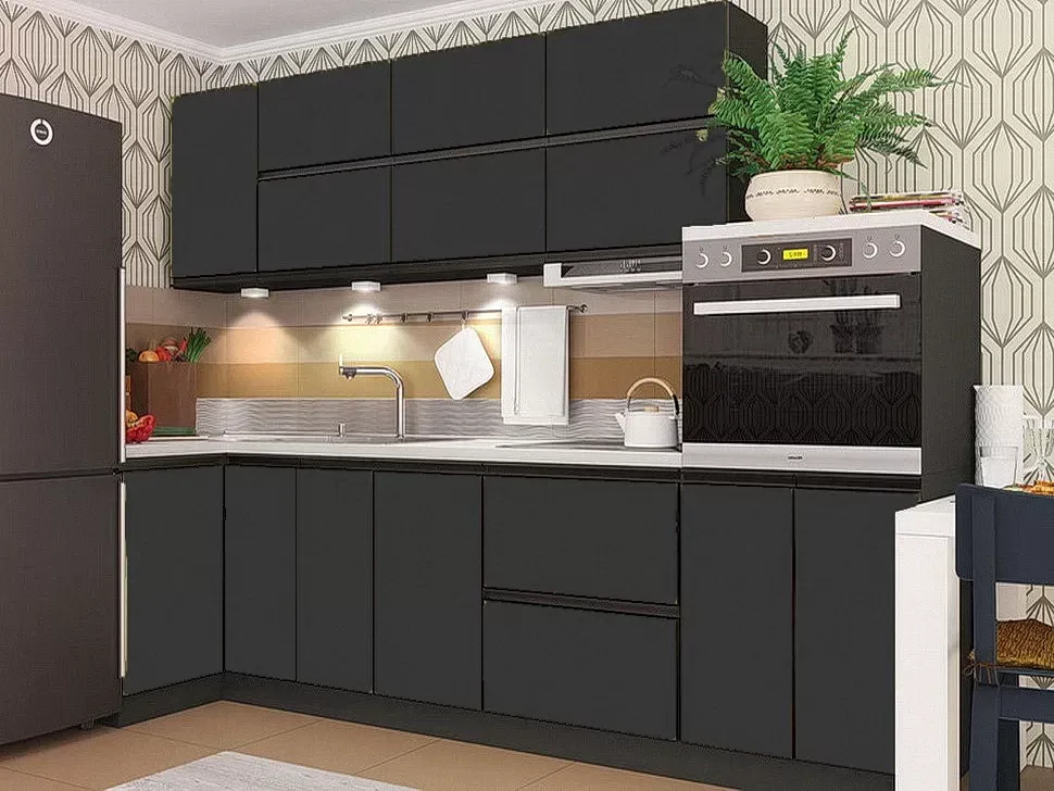 Антрацит Кутова кухня Альта BL 3,0×1,0 м Віп-Майстер