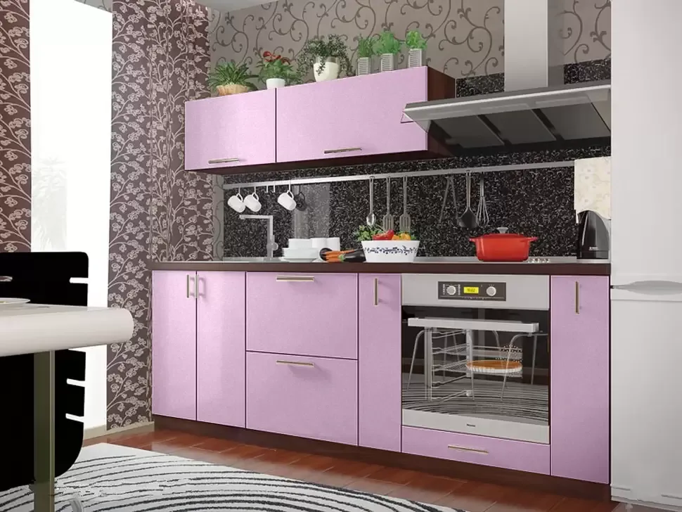 Розовый металлик прямая кухня Color-MIX VIP-Master 2.2 метра Розовый металлик прямая кухня Color-MIX VIP-Master 2.2 метра