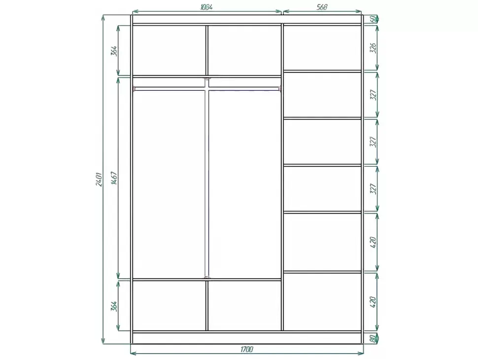 Размеры Шкафа купе ErgoSens Lux 3 Екр-1 1700х2400х667 мебельная фабрика Константа Размеры Шкафа купе ErgoSens Lux 3 Екр-1 1700х2400х667 мебельная фабрика Константа