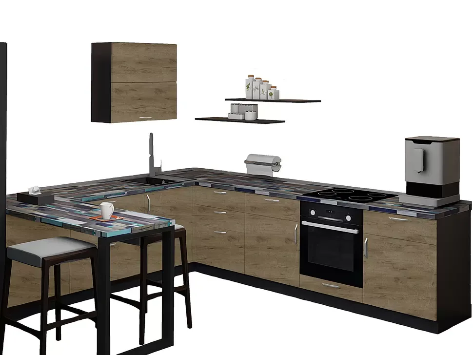 LuxeForm 38 Мм Дуб Крафт Сірий Кутова кухня 3000х2600 зі столом 1200х600 ДСП фасади Рост