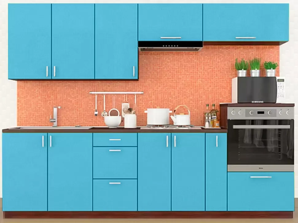 Прямая кухня голубой глянец Color-MIX VIP-Master 2.6 метра Прямая кухня голубой глянец Color-MIX VIP-Master 2.6 метра