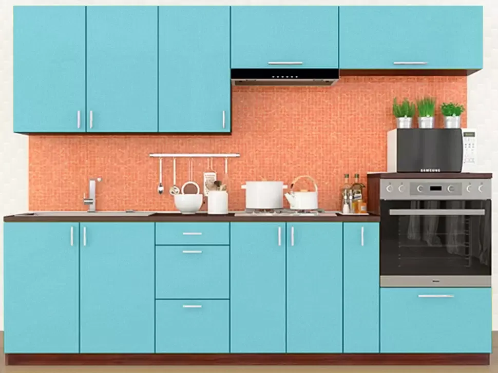 Прямая кухня голубой металлик Color-MIX VIP-Master 2.6 метра Прямая кухня голубой металлик Color-MIX VIP-Master 2.6 метра