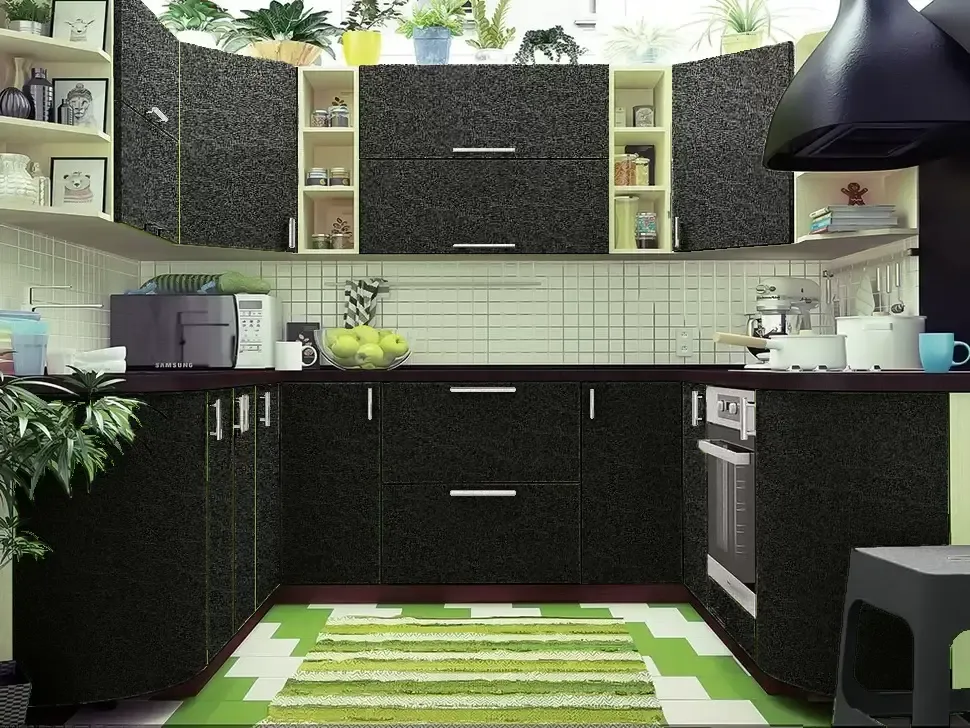Черная Угловая кухня  МоДа VIP-Master П-образная 6,2 метра (1,9x2,4x1,9)