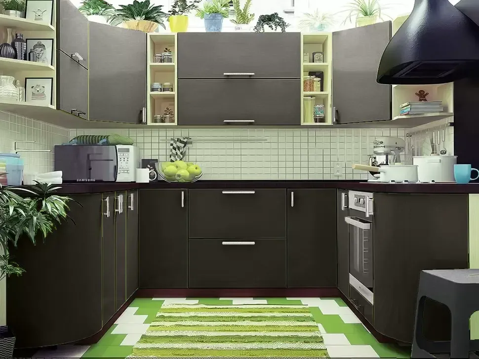 Черная Угловая кухня  МоДа VIP-Master П-образная 6,2 метра (1,9x2,4x1,9)