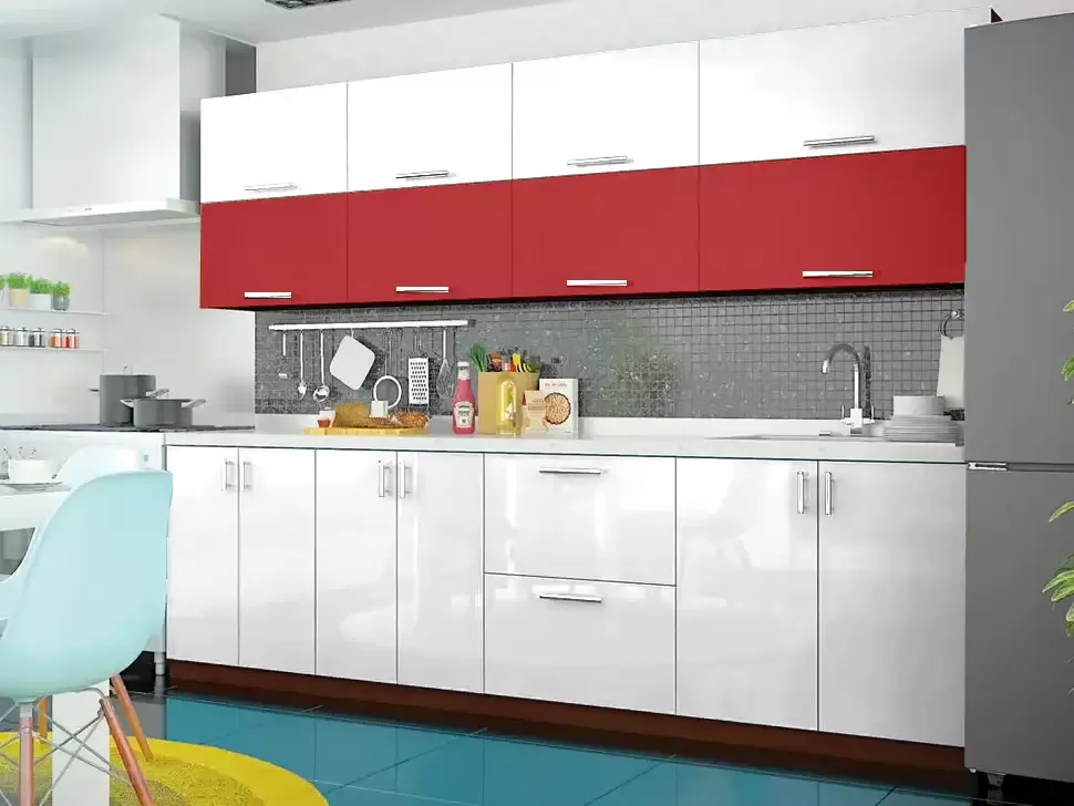 Двухцветная бело-красная кухня Color-MIX VIP-Master 2.6 метра Двухцветная бело-красная кухня Color-MIX VIP-Master 2.6 метра