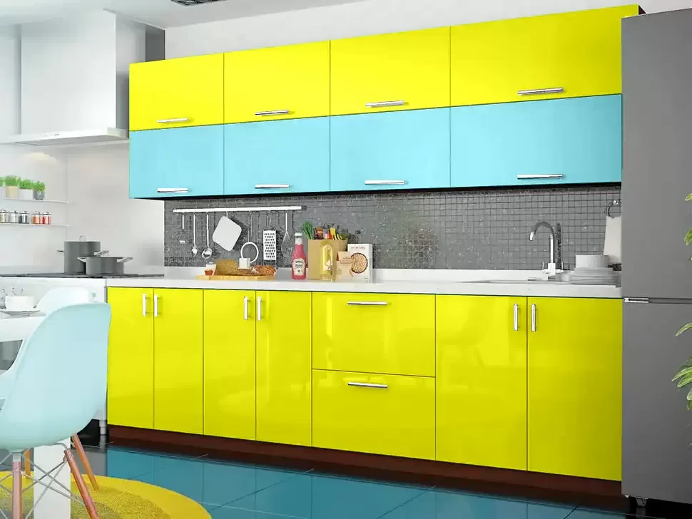 Двухцветная желто-голубая кухня Color-MIX VIP-Master 2.6 метра Двухцветная желто-голубая кухня Color-MIX VIP-Master 2.6 метра