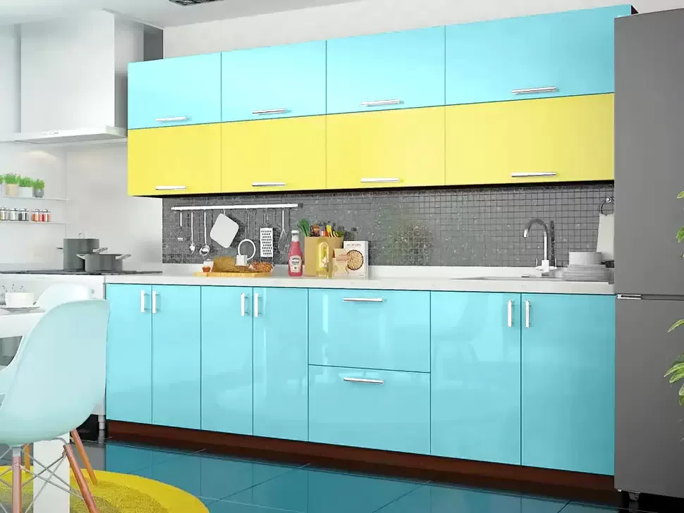 Двухцветная желто-голубая кухня Color-MIX VIP-Master 2.6 метра Двухцветная желто-голубая кухня Color-MIX VIP-Master 2.6 метра