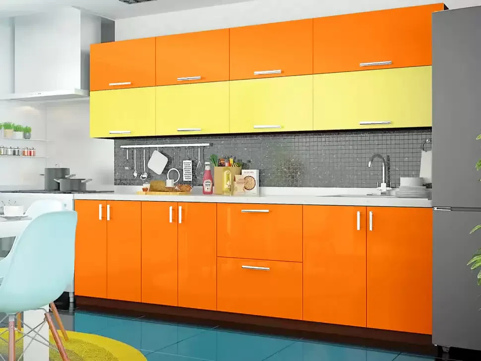 Двухцветная желто-оранжевая кухня Color-MIX VIP-Master 2.6 метра Двухцветная желто-оранжевая кухня Color-MIX VIP-Master 2.6 метра