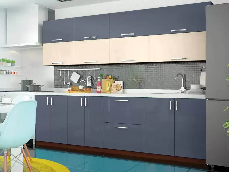 Двухцветная серо-белая кухня Color-MIX VIP-Master 2.6 метра Двухцветная серо-белая кухня Color-MIX VIP-Master 2.6 метра