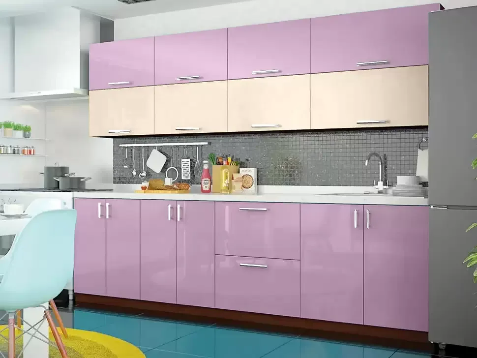 Двухцветная розово-белая кухня Color-MIX VIP-Master 2.6 метра Двухцветная розово-белая кухня Color-MIX VIP-Master 2.6 метра