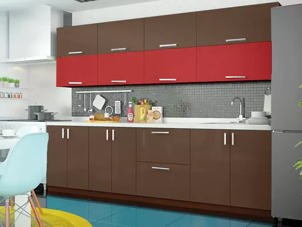 Двухцветная коричнево-красная кухня Color-MIX VIP-Master 2.6 метра Двухцветная коричнево-красная кухня Color-MIX VIP-Master 2.6 метра