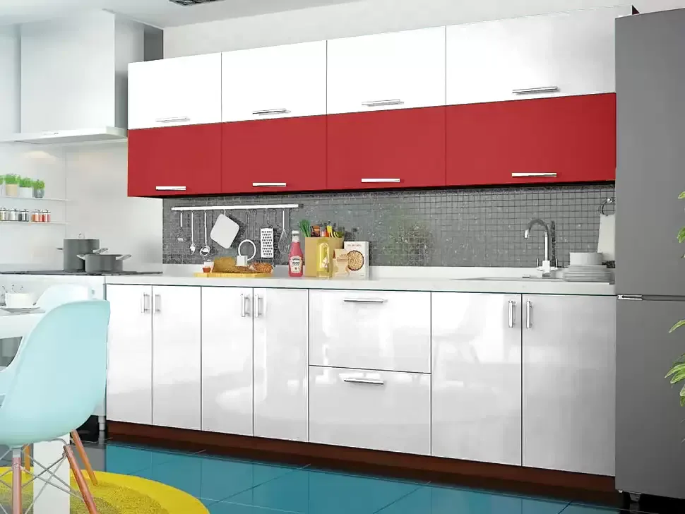Двухцветная бело-красная металлик кухня Color-MIX VIP-Master 2.6 метра Двухцветная бело-красная металлик кухня Color-MIX VIP-Master 2.6 метра