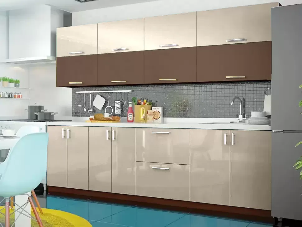 Двухцветная бежево-коричневая металлик кухня Color-MIX VIP-Master 2.6 метра Двухцветная бежево-коричневая металлик кухня Color-MIX VIP-Master 2.6 метра