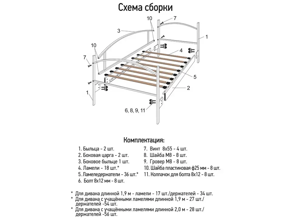 Порядок сборки Диван-кровати Дабл на буковых ламелях Металл-Дизайн односпальная металлическая