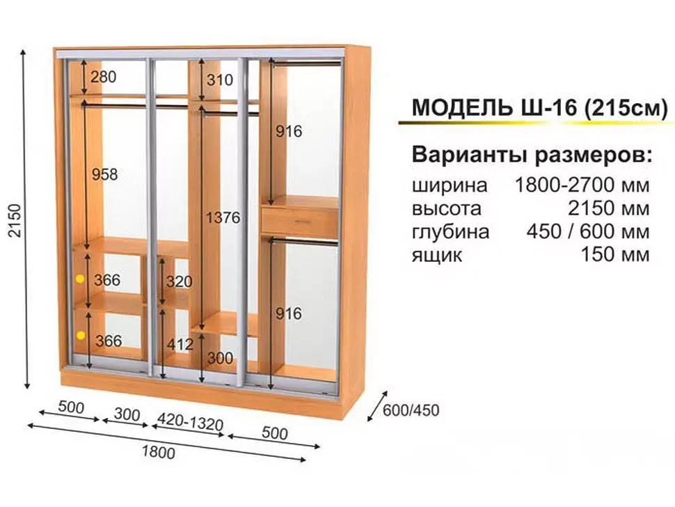 Шафа-купе тридверна Ш-16 1800x2250x600 Фенікс фото 2 Шафа-купе тридверна Ш-16 1800x2250x600 Фенікс фото 2