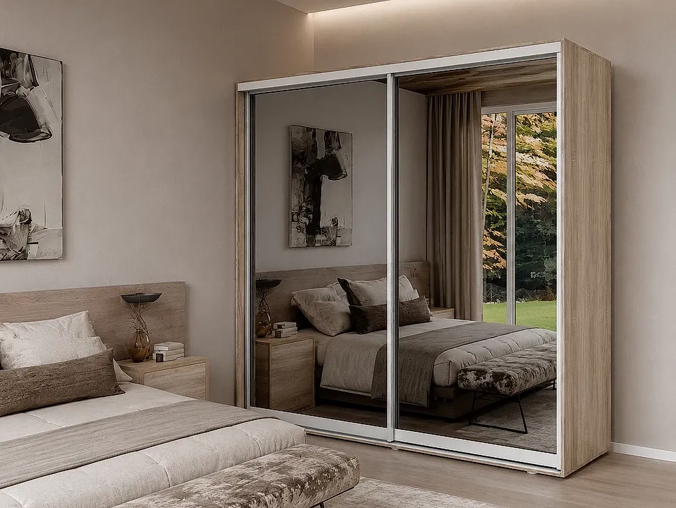 Шафа-купе Фенікс дуб Сонома трюфель із дзеркалом Стандарт 1900 2-дверна у вітальні