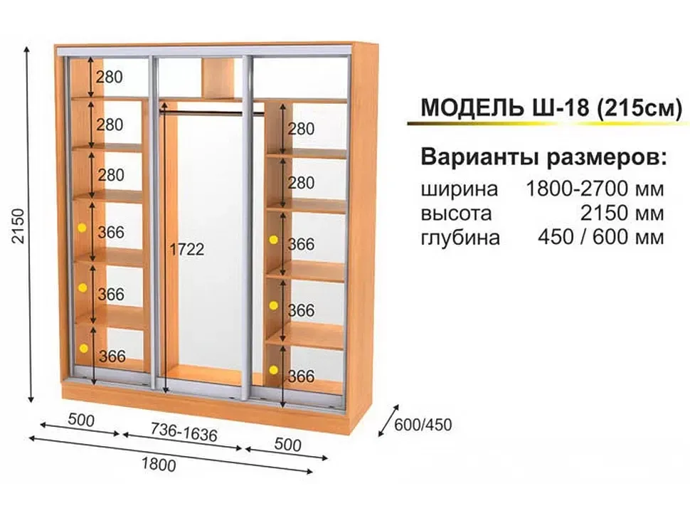 Шафа-купе тридверна Ш-18 1800x2250x600 Фенікс фото 2 Шафа-купе тридверна Ш-18 1800x2250x600 Фенікс фото 2