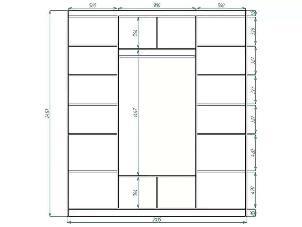 Шафа-купе ErgoSens Lux 14 Екр-1 2100х2400х667 тридверна Константа – деталі виробу Шафа-купе ErgoSens Lux 14 Екр-1 2100х2400х667 тридверна Константа – деталі виробу