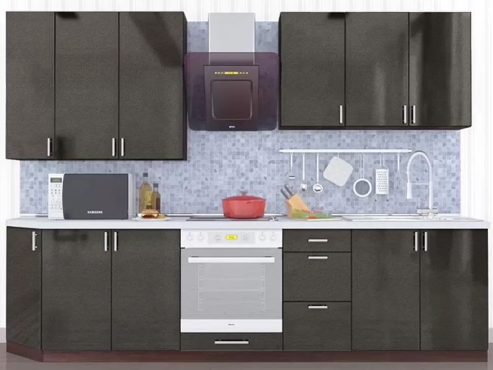 Серая Прямая кухня МоДа VIP-Master 2,9 метра Серая Прямая кухня МоДа VIP-Master 2,9 метра