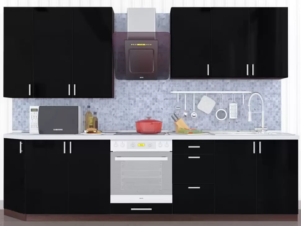 Черная Прямая кухня МоДа VIP-Master 2,9 метра Черная Прямая кухня МоДа VIP-Master 2,9 метра
