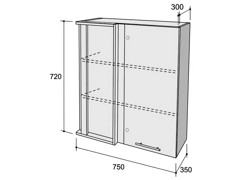 Верхний угловой прямой модуль ВCУ 750/800х720/927х350 LuxeForm Рост фото 6