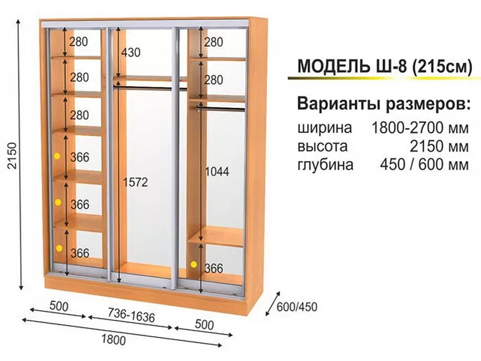 Шафа-купе тридверна Ш-8 1800x2250x450 Фенікс фото 2 Шафа-купе тридверна Ш-8 1800x2250x450 Фенікс фото 2