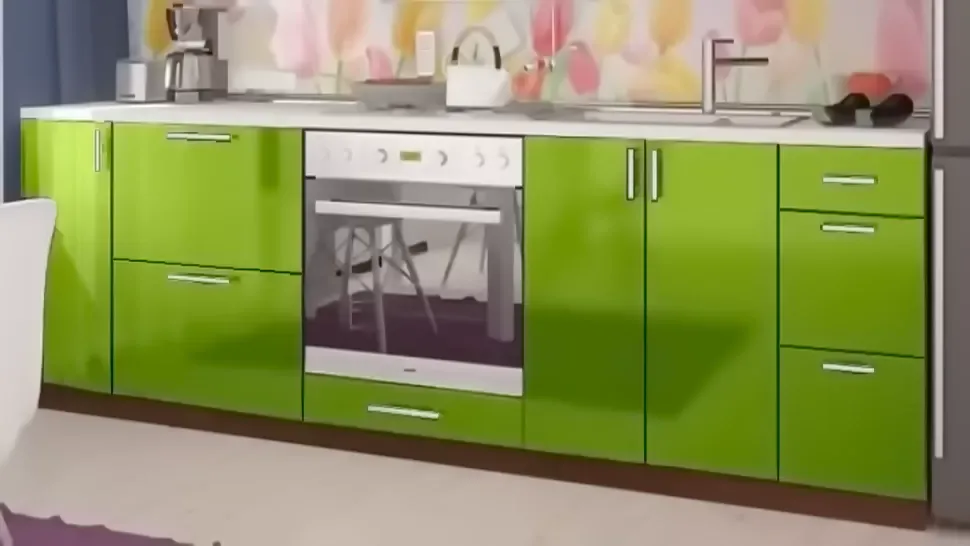 Зеленая прямая кухня МоДа VIP-Master 2,6 метра сушка витрина Зеленая прямая кухня МоДа VIP-Master 2,6 метра сушка витрина