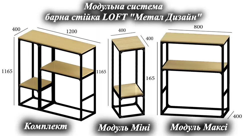 Барная стойка Loft полный комплект модулей от мебельной фабрики Металл-Дизайн