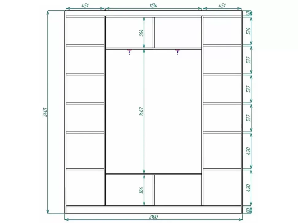 Шафа-купе ErgoSens Lux 2 Екр-1 2100х2400х667 тридверна Константа – деталі виробу Шафа-купе ErgoSens Lux 2 Екр-1 2100х2400х667 тридверна Константа – деталі виробу