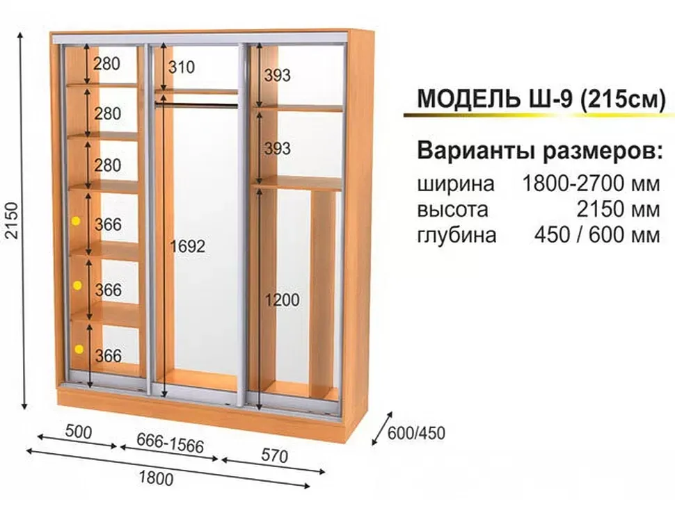 Шафа-купе тридверна Ш-9 1800x2250x450 Фенікс фото 2 Шафа-купе тридверна Ш-9 1800x2250x450 Фенікс фото 2