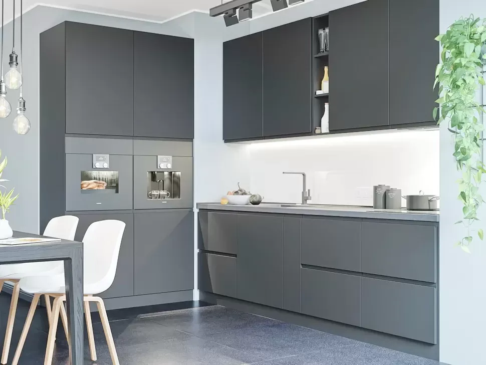 Темно серая Угловая кухня Интерно  VIP-Master 3,8 метра 2600x1200