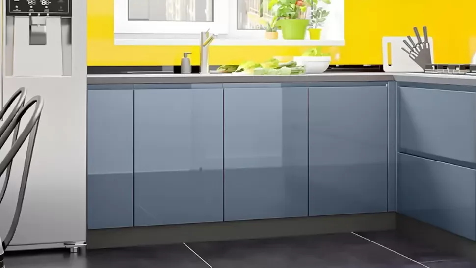 Серая глянец угловая кухня Интерно VIP-Master 4,2 метра 2200x2000