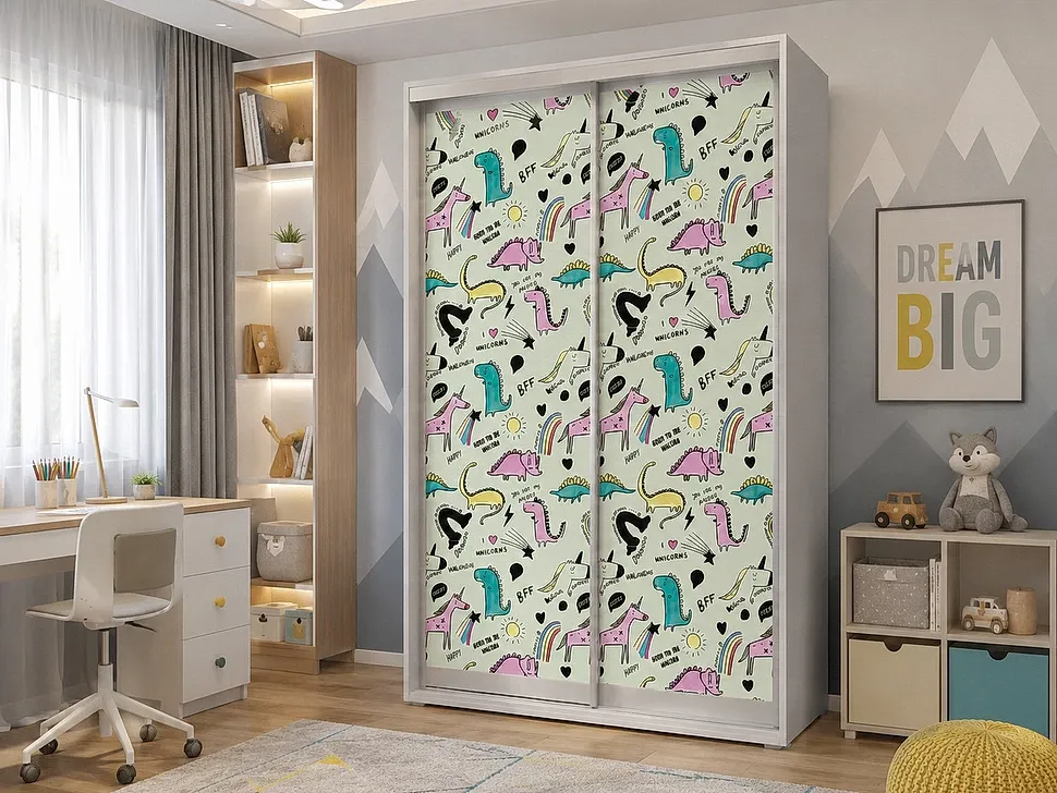 Шкаф-купе Феникс 1400×2200×600 Стандарт двухдверный в интерьере