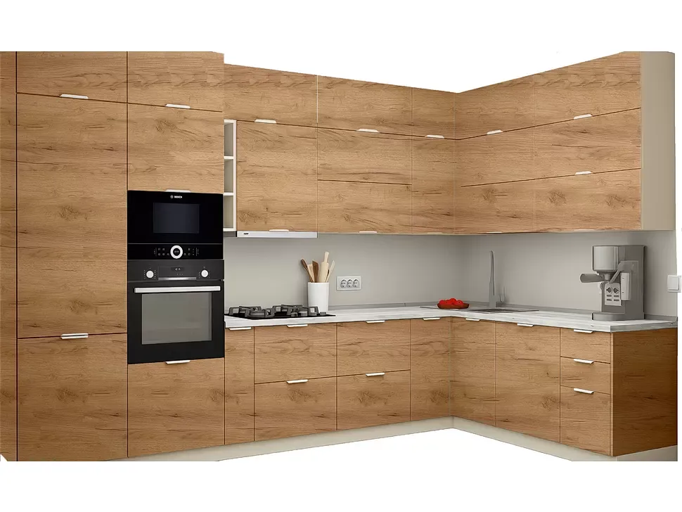 LuxeForm 38 Мм, Дуб Крафт Золотой Угловая кухня 3,6×2,0 м ДСП фасады Рост LuxeForm 38 Мм, Дуб Крафт Золотой Угловая кухня 3,6×2,0 м ДСП фасады Рост