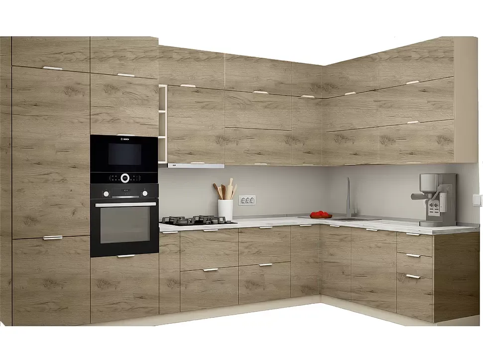 LuxeForm 38 Мм, Дуб Крафт Серый Угловая кухня 3,6×2,0 м ДСП фасады Рост LuxeForm 38 Мм, Дуб Крафт Серый Угловая кухня 3,6×2,0 м ДСП фасады Рост