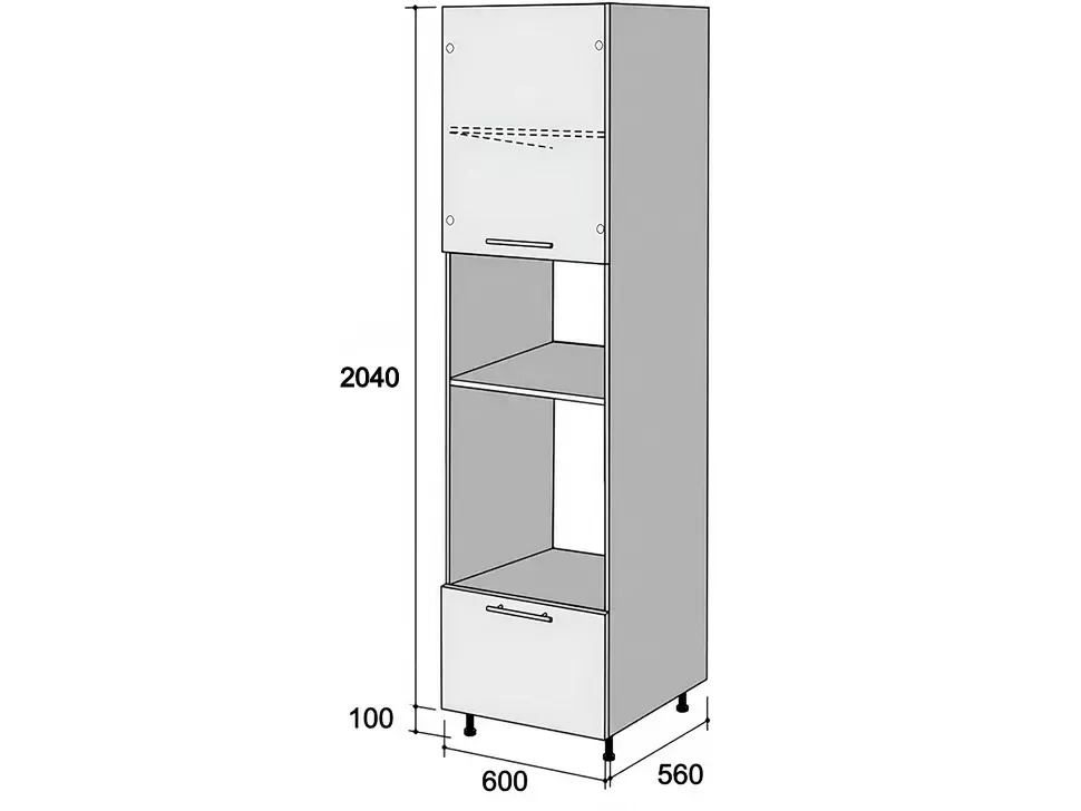 Размеры шкафа пенала под духовку и микроволновку ШДМ2 600x2140x560 Рост™