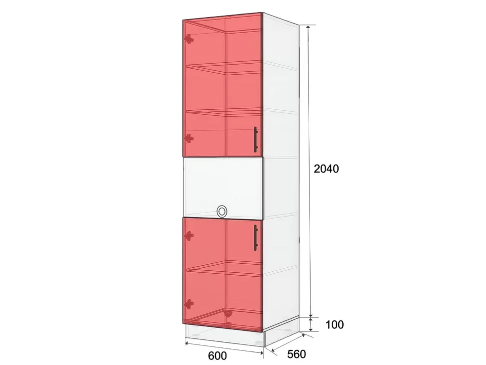 Размеры шкафа пенала под микроволновую печь ШМ 600x2140x560 Рост™
