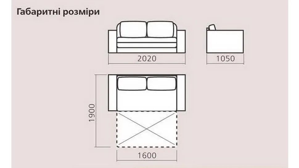Размеры дивана Барон 1.6 софа мебельной фабрики Киевский-Стандарт
