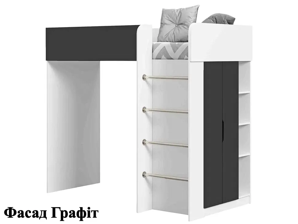 Ліжко-Гірка Графіт Дитяче ліжко-горище Bed-Room №3 Viorina DEKO корпус білий