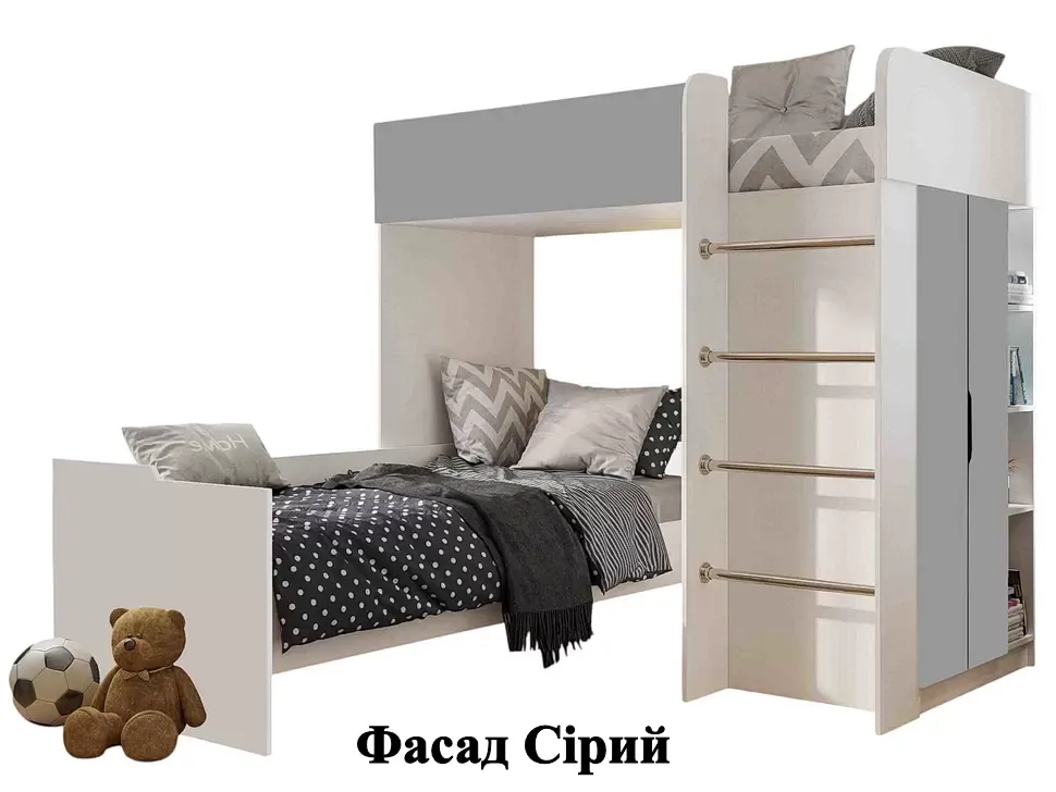 З Додатковим Ліжком Сірий Дитяче ліжко-горище Bed-Room №3 Viorina DEKO корпус білий