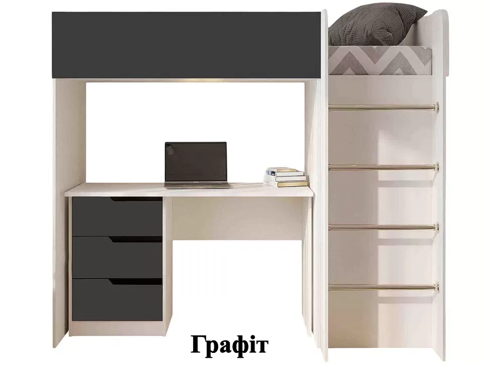 З Письмовим Столом Графіт Дитяче ліжко-горище Bed-Room №3 Viorina DEKO корпус білий