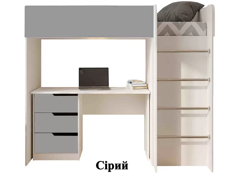 З Письмовим Столом Сірий Дитяче ліжко-горище Bed-Room №3 Viorina DEKO корпус білий
