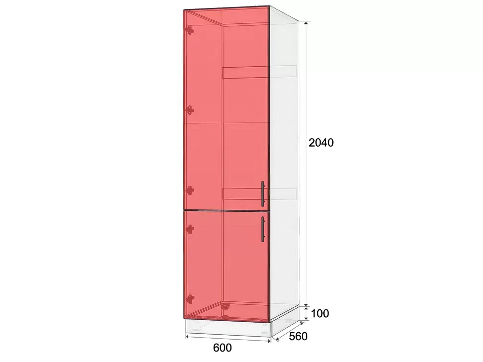 Размеры шкафа пенала под холодильник ШХ 600x2140x560 Рост™