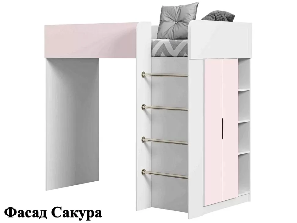 Детская кровать-чердак Bed-Room №3 Viorina DEKO корпус белый цвет фасада Сакура