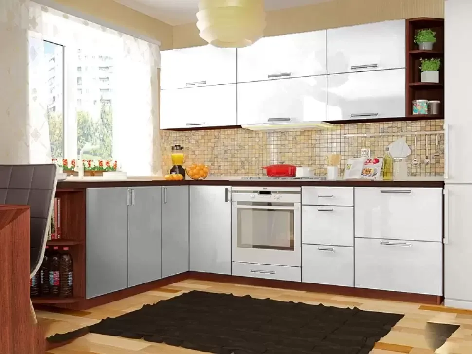 Білий Металік Кутова кухня Колор-Мікс 2,6×2,1 м темно-сіра Віп-Майстер
