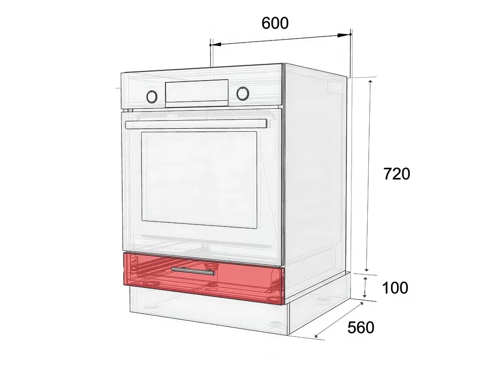 Размеры нижней тумбы под духовку с выдвижным ящиком НСДя1 600x820x560 для кухни Рост™