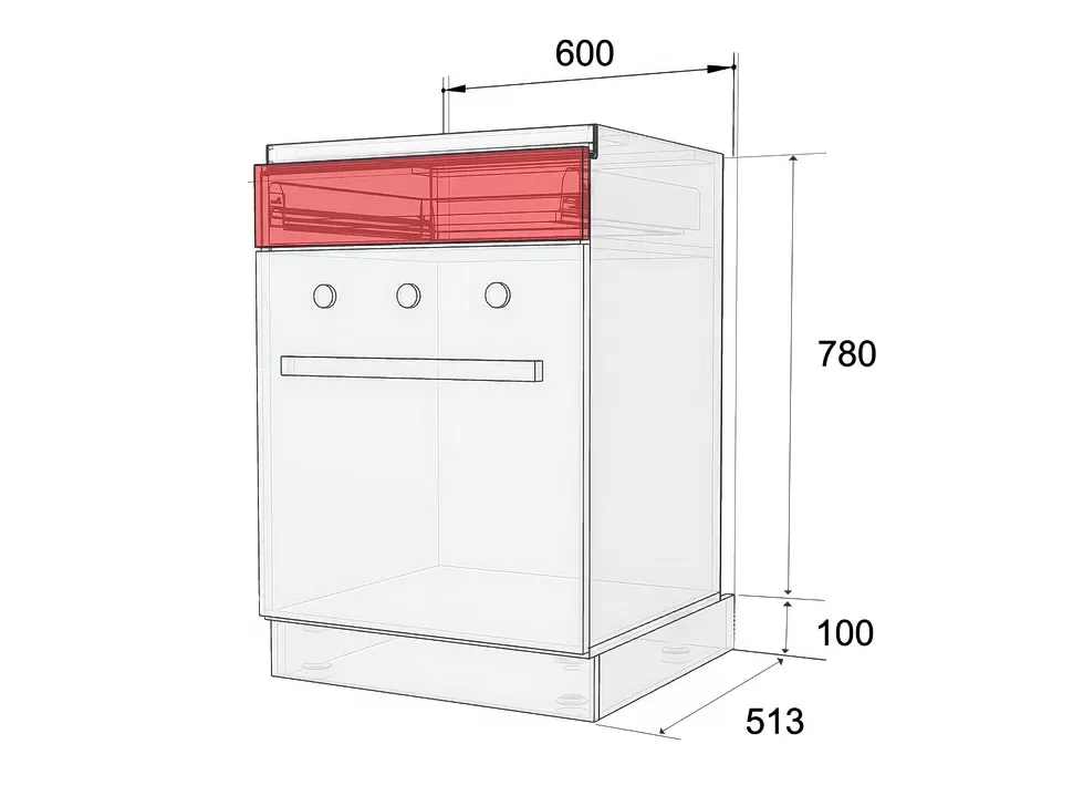 Нижняя тумба под духовку с выдвижным ящиком НСДя1 Gola 600x880x513 для кухни LuxeForm Рост – детали изделия