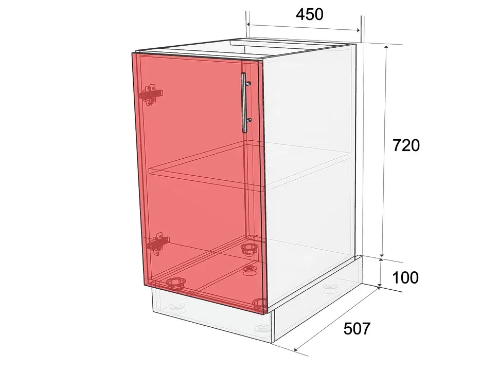 Размеры нижней тумбы НС 450x820x507 для кухни Рост™
