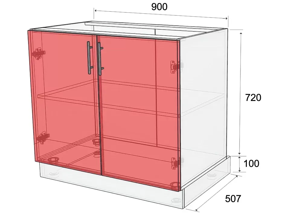 Размеры открытой нижней тумбы НС2 900x820x507 для кухни Рост™